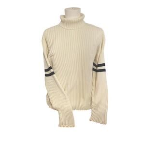 Vintage Y2K Preppy Tommy Hilfiger‎ Ribbed White Turtleneck Blue Arm Bands XXL